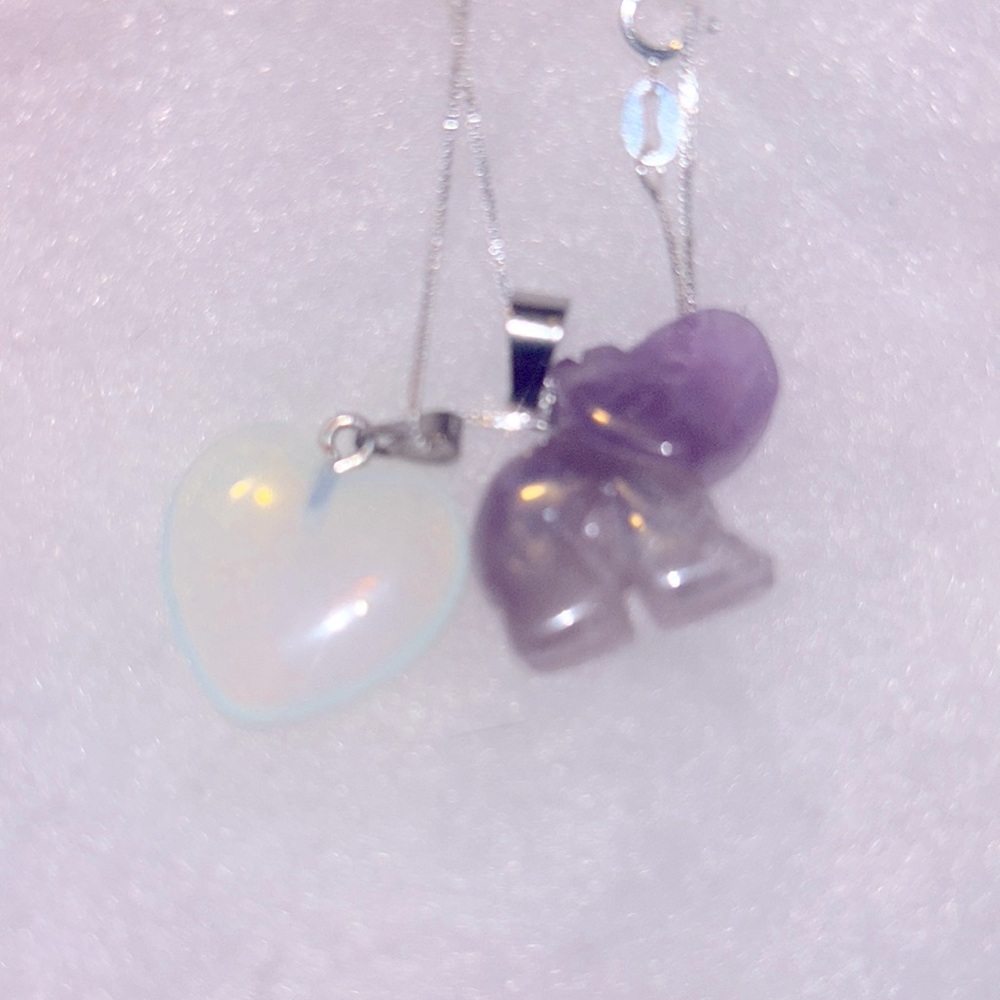 Boho hippie Opal Heart and Amethyst Crystal Elephant Sterling Silv…